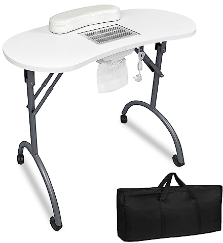 UISEBRT Faltbar Maniküretisch mit Absaugung Tragbarer Nageltisch Tragbaresmanikürtisch mit Rollen Mobiler Maniküre Tisch, Weiß
