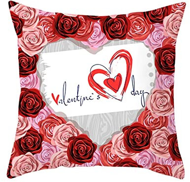 1 Kissenbezug 40x40cm, Zierkissenbezüge Pink Rot Herzrose Polyester Kopfkissenbezug Sitzkissen Dekokissen Couchkissen Dekoration
