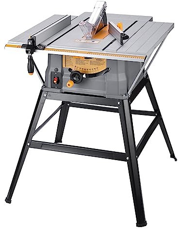 Hoteche 10-Inch Table Saw 15-Amp Benchtop Jobsite Saw Powerful and Precise Woodworking Tool with Extension Tables and Stand