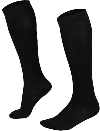 welsberg 1 paire de chaussettes de compression sportive taille EU 40-45, chaussettes de soutien unisex, chaussettes de compression noires de 15 à 25 mmHg pour vol, course à pied, tennis et voyage