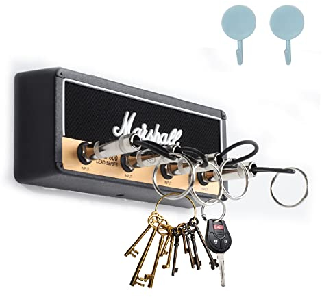 EMOIEMO Guitar Key Hooks, Key Holder Hanger with 4 Plug Keychains, Self Adhensive Wall Mounted Keys Storage Shelf Key Rack for Room Office Hallway Entryway Wall Decor
