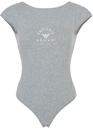 EMPORIO ARMANI Damen-Body aus Stretch-Baumwolle mit ikonischem Band mit Logo, HELLGRAU MELANGE, M