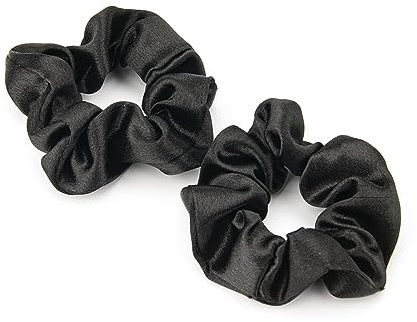Scrunchies Haargummi Damen, 2 Stück Weiche Seide Haargummis Mädchen, Premium Satin Invisibobble Scrunchie, Haargummi Scrunchies für Lange Feine Oder Dicke Lockige Haare Mädchen (Schwarz)