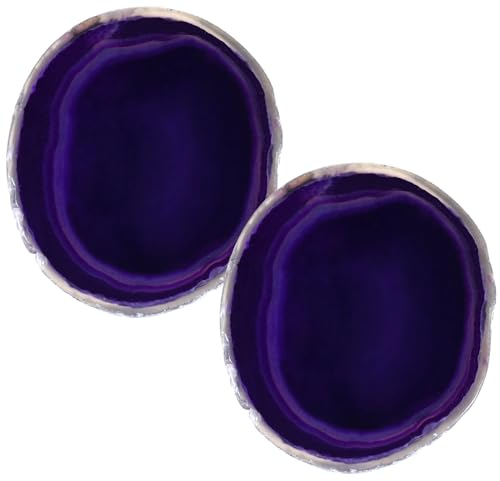 Soulnioi Natürliche Achat-Untersetzer für Getränke, Geodenstein-Untersetzer, Achatscheiben, Trinkgeschirr, Bar-Glasuntersetzer für Couchtisch für Zuhause, Einweihungsgeschenk (Amethyst*2)