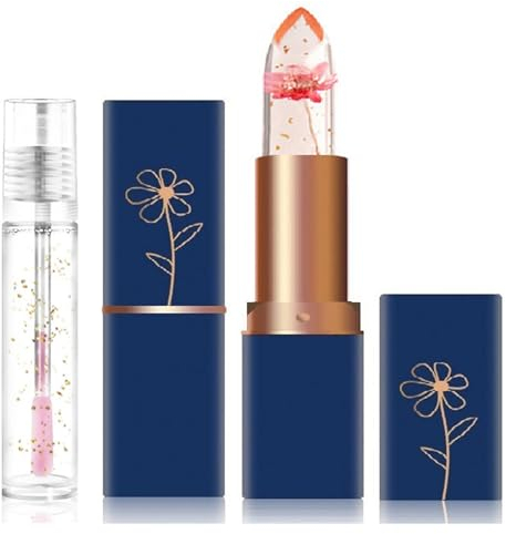 2 PCS Flower Jelly Lippenstift Set Magic Temperature Farbwechsel Lippenbalsam Langanhaltende Feuchtigkeitscreme Aloe Vera Flower Jelly Lippenstift Set #1