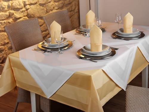 texpot Tischdecke 100 x 100 cm Gelb Atlaskante 100% Baumwolle Damast Tischtuch