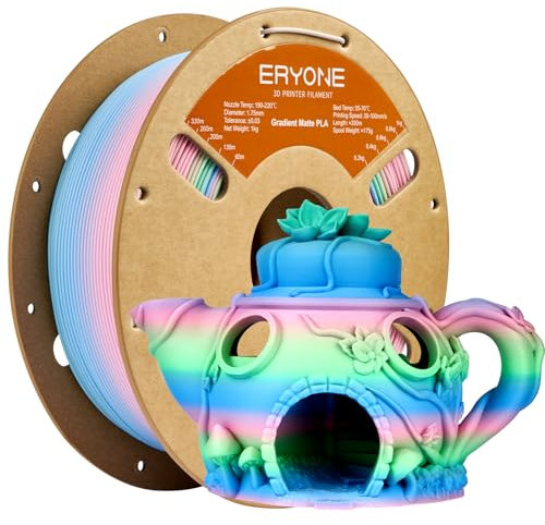 ERYONE Matte PLA 3D Drucker Filament 1.75mm, Matte Gradient Rainbow PLA, Maßgenauigkeit +/- 0.03 mm, 1 kg 1 Spule, Mattes mehrfarbiges PLA, Matte Farbverlaufsfee (Rosa&Grün&Blau)