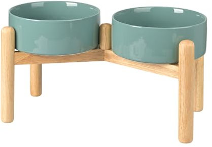 SPUNKYJUNKY Gamelle en céramique pour Chien, gamelle surélevée, gamelle d'eau avec Support en Bambou pour Chiens de Taille Moyenne et Grande (1800 ML, Vert Foncé)