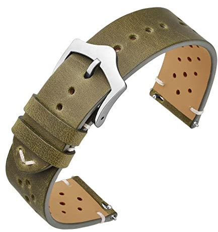 ANNEFIT Vintage Leder Uhrenarmband, Schnellverschluss Ersatzband 19mm für Herren Damen (Grün)
