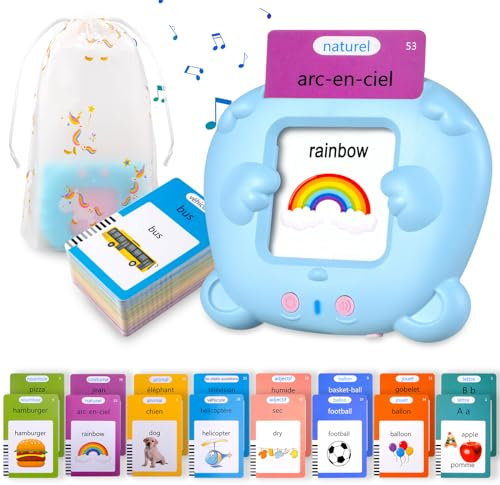 510 Cartes Flash parlantes pour Enfants, Mot ami Jeux français de 2 à 6 Ans avec de la Musique, Jeux educatif 2 Ans, Jouets préscolaires pour écouter et Apprendre Bleu(Français/Anglais/Bilingue)
