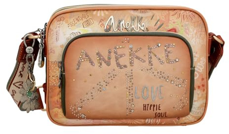 Anekke | Umhängetasche 3 cpts Flowers | originelle und praktische Damen Handtasche mit Taschen | 25x19x6 cm | Farbe Camel, braun, 25 x 19 x 6 cm