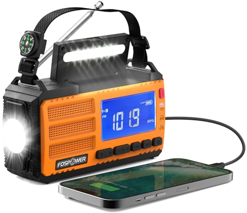 FosPower Emergency Weather Radio (Model D8) NOAA/AM/FM with 10,000mAh/37000mWh Portable Power Bank, USB/Solar/Hand Crank Charging, SOS Alarm & Flashlight for Indoor/Outdoor Emergency