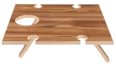 MagiDeal Holz-Picknicktisch, Snacktisch, fünf Löcher, Design, Käsetisch, Weinregal für Park, Familienhof, Abendessen im Freien, Camping, Garten, 34cmx30cm