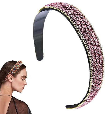 Serre-tête rose avec strass en cristal - Large bandeau à paillettes - Pour fête, mariage - Accessoires pour cheveux de mariée - 2710