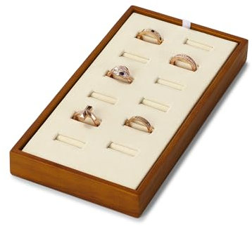 Papten Holz-Schmucktablett für Ringe mit 12 Steckplätzen - Elegante Ringablage aus Massivholz zur Aufbewahrung & Präsentation (Naturbeige) - Ideal für Schmucksammlungen & Juweliere
