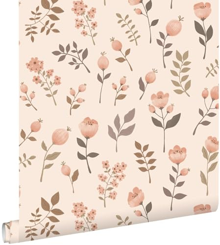 papier peint fleurs rose clair et beige 53 cm x 10.05 m - ESTAhome