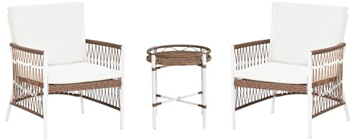 Beliani Balkonset 3-teilig Aluminium/Rattan weiß Tisch mit 2 Stühlen u. Auflagen Levico