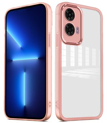 YUXING Cover per Motorola Moto E14 / G24 / G04 / G04s Custodia Trasparente con Pellicola Protettiva Lenti Morbida Ultra Sottile Antiurto Bumper Slim Case - Rosa