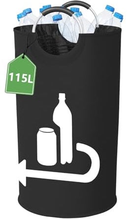 115L Pfandflaschen Sammelbehälter, Groß Faltbar Flaschensammler Altglas Leergut Pfandflaschen Aufbewahrung mit Softgrip-Griffen aus Aluminium, Grau