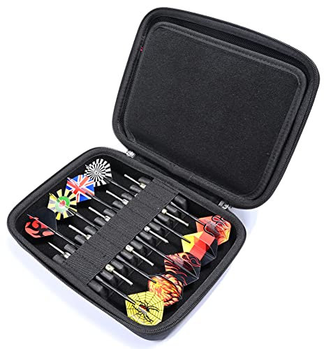 RAIACE Hartschalen-Dartetui für 9 Darts mit Stahlspitze oder Softspitze, Dart-Trageetui für Dartspitzen, Schäfte und Flights. (Nur Etui, Darts Nicht im Lieferumfang enthalten) – Schwarz