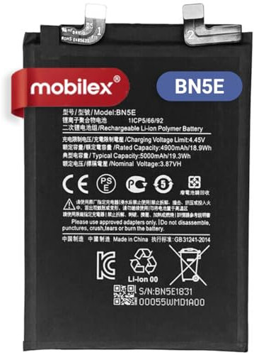 MOBILEX® Batería BN5E para Xiaomi Redmi Note 11 Pro (4G / 5G) / Redmi Note 12 Pro 4G / Poco X4 Pro 5G | Interna Repuesto | 5000mAh - OEM | Capacidad Original