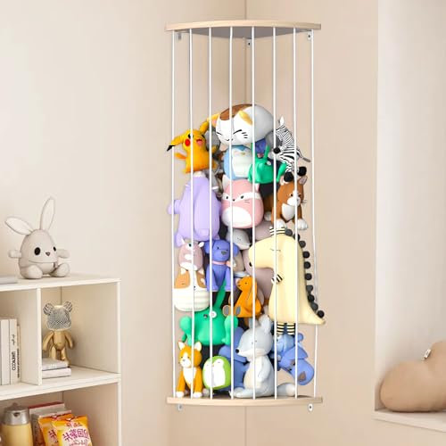 Dokeno Aufbewahrungsregal aus Holz für Plüschtiere, Kuscheltier Aufbewahrung Ecke, längenverstellbares Hängeregal für Spielzeuge, Stofftier Aufbewahrung für Kinderzimmer Spielzimmer Schlafzimmer (A)