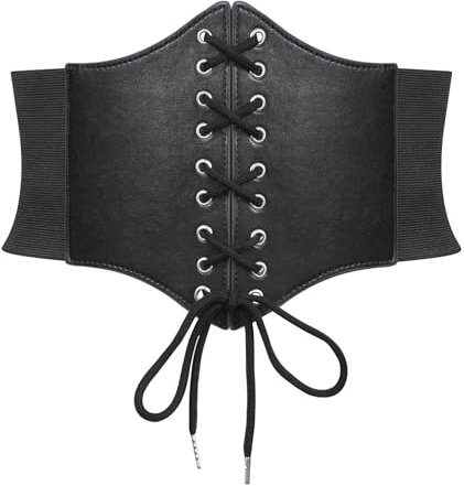 Waist Wow Damen Tied Waspie Gürtel,Breiter Schnürgürtel Korsett Elastische Taille Gürtel Karneval Kostüm, Schwarz, Fit Taillengröße 58cm-69cm