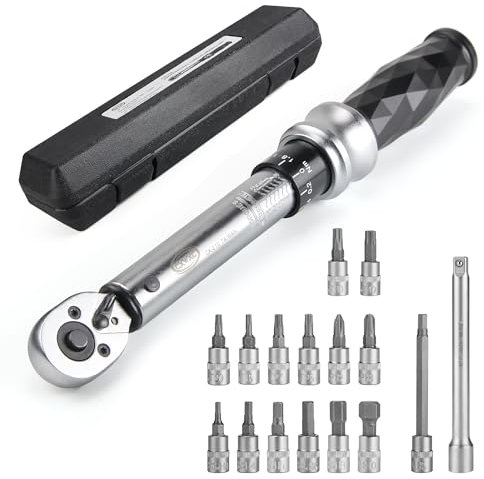 CXWXC Drehmomentschlüssel Fahrrad 1/4 Zoll, 1 bis 25 Nm Drehmoment, Reparatur Tool Drehmoment Schlüssel Inklusive Innensechskant Hex Torx Steckschlüssel Kits Für Rennrad,MTB,Stadtrad