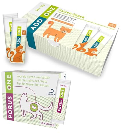 Porus ONE Sparpaket | 2X 30 x 500 mg Porus One + 2X 30 x 10 g Porus Add One mit Lachs | Ergänzungsfuttermittel für Katzen