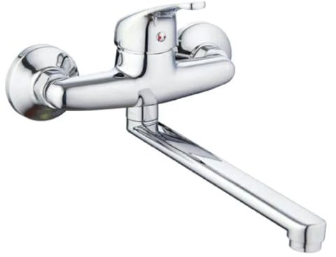 AMBRA WATER Rubinetto miscelatore monoforo lavello cromato a parete con canna a tubo diritta serie blu 2.0 1/2