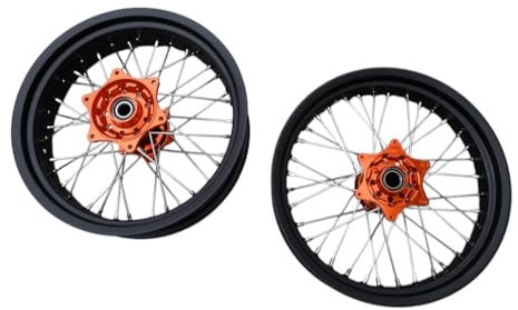 avdb-moto Paar Felgen/Speichen Vorne Hinten 17 / 17 kompatibel mit KTM ENDURO 690 / R 2008-2017, ENDURO 690 / R 2019-24, SMC 690 / 690R 2008-13, HUSQVARNA 701 ENDURO 16-24 Supermoto (Orange)