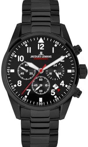 JACQUES LEMANS Herrenuhr Chronograph Sport Schwarz 42-2H
