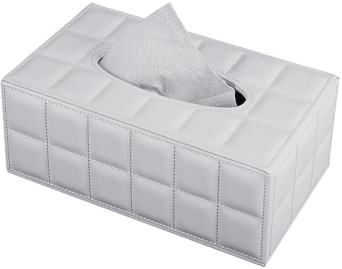 XNONE Tissue Box Cover PU Leather Tissue Box Holder Rectangle Tissue Organizer Napkin Dispenser for Home,Office,Restaurant,Dresser,Car,Bathroom Decor (White Checker)