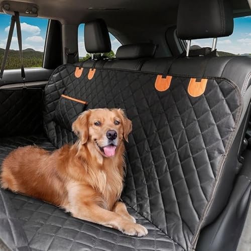 Hundedecke Auto Rückbank 4-in-1 – Auto hundedecke Rücksitz – hundedecke mit Seitenschutz & Sichtfenster 137×147cm – wasserdicht, kratzfest, auch als Kofferraum Schutzmatte nutzbar (Schwarz)