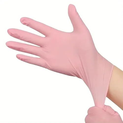 PBHOVIITG 20/50/100PCS Rosa Nitrilhandschuhe Einwegpuder Latexfrei Küche Frauen Schönheitssalon Kochen Tattoo Haarfärbemittel(Pink 100PCS,S)