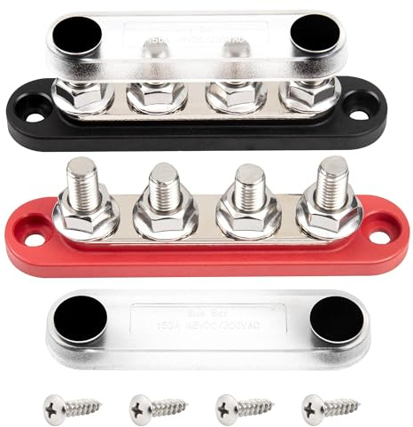 RED WOLF 150A Sammelschiene Verteilerblock 12V-48V DC für Auto Marine RV Wohnmobil Lkw Elektrik System Klemmleisten, Positive Masse Stromverteilungsblock Busbar mit 4 x M8 Klemmenbolzen