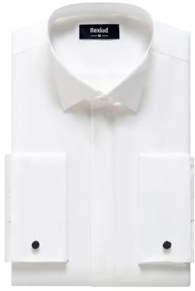 REXIUD Chemise de smoking pour homme avec col à ailes et manchettes françaises - Chemise stretch à manches longues pour mariage, soirée et occasions formelles