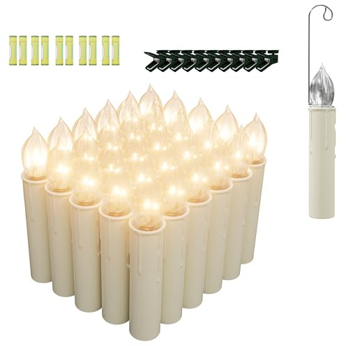 FIVMEN 30 Stück LED Kerzen Christbaumkerzen Kabellos Schwebende Weihnachtskerzen Flammenlose mit Fernbedienung Batteriebetriebene Warmweiß Weihnachtsbaum Lichterkette mit Haken, Clips und Batterie