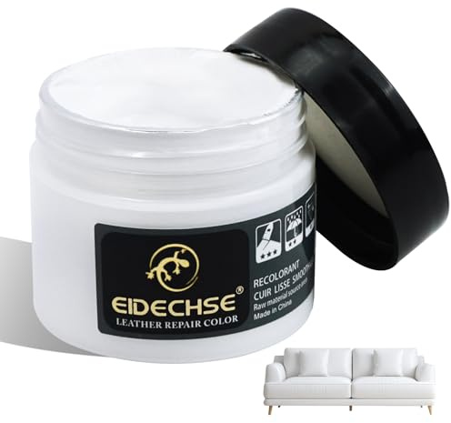 unillea Leder Reparatur Set Weiß 50ml, Flüssigleder Lederfarbe für Glattleder, Lederpflege Auto Lederfarbe Weiß, Ledercreme für Sofa Autositz Lederjacke, Flüssigleder Weiß Kratzer Reparatur Set