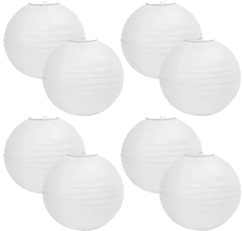 BieMian 8 Stück Lampenschirm Rund Weiß, Ø30cm für Garten & Hochzeit | Ø30cm, Papier-Laterne mit Bambus-Optik & Rippenstruktur. Klassisch, stilvoll, wetterfest. Ideal für Garten, Party & Hochzeit.