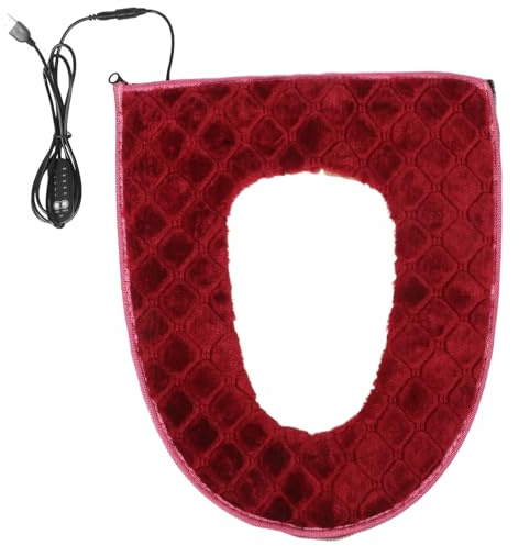 USB Beheizbarer Toilettensitzbezug mit Gittermuster Winter Party für U-Sitz | Weiches Lint Kissen, Waschbar und Temperaturregulierbar, Rot, für Zuhause und Kalte Badezimmer