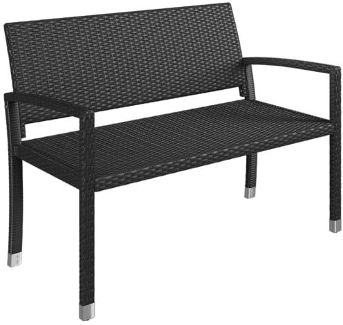 STEELSØN Mirador Gartenbank 2-Sitzer, Schwarz, Polyrattan, bis 320 kg | Sitzbank Outdoor, Balkonbank wetterfest, Rattanbank mit ergonomischer Lehne, Parkbank für Garten/Terrasse, Terrassenbank
