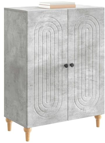 vidaXL Sideboard Betongrau 66 x 34,5 x 90 cm Holzwerkstoff, Wohnzimmer Aufbewahrung, Rechteckige Anrichte, Moderner Stil, Großer Schrank mit Regalen, Minimalistische Streifenmuster