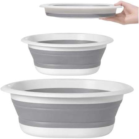 2 PCS Collapsible Washing Up Bowl, Foldable Design for Kitchen and Camping Use, Compact Storage Space Saving Solution, Durable Plastic Material with Easy Clean Surface, Lightweight Portable Bowl
