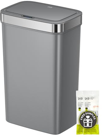EKO Hana Deluxe 50L Mülleimer mit Sensor, Automatischer Mülleimer Küche, rechteckiger Bewegungssensor Abfalleimer, Soft Closing Deckel, fingerabdruckfrei, elektrischer Mülleimer, Grau, Kunststoff
