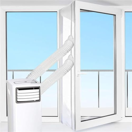 Fensterabdichtung für Mobile Klimageräte, Mobile Klimaanlage Abluftschlauch Abdichtung Set mit Reißverschluss für Balkontüren Doppelschlauch Fensterdichtung (Weiß-4M)