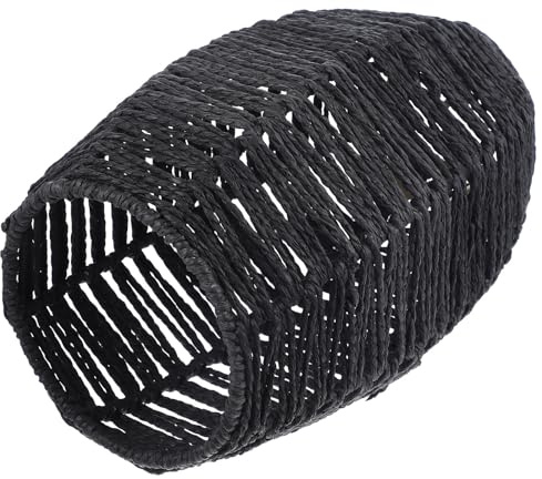 Abat-jour Tissé Imitation Rotin en Papier, Style Rustique Noir