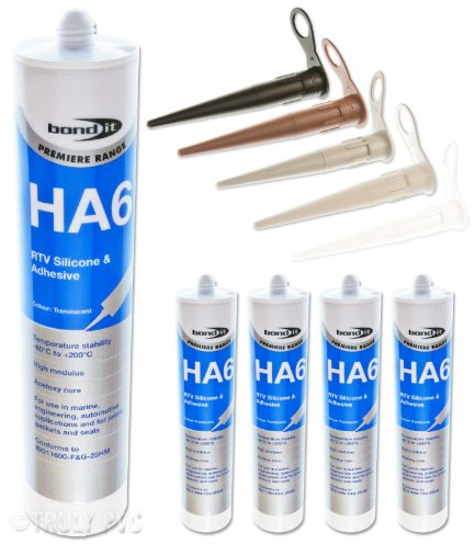 1 x Bond It HA6 Silicone Sealant Cartridge for Use On Conservatory Glass for Flexible Waterproof Seals EU3 Cartridge (310ml Black, Pack of 4, Black)