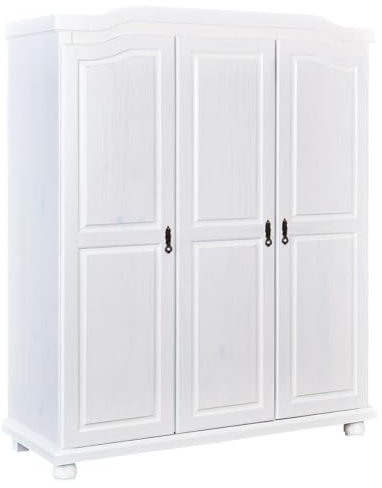 AltoBuy Sydney - Armoire 3 Portes + Penderie Bois Massif Vernis Blanc