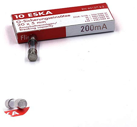 Schnellsicherung (F), aus Glas, 200 mA, 250 V AC, 5 x 20 mm, 10 Stück